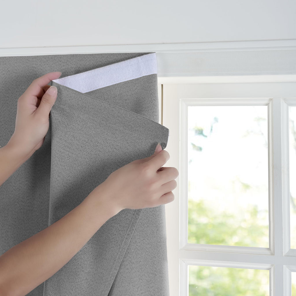 NICETOWN Grey Faux Linen 100% Blackout Blind Large Doorway Curtain Self Adhesive Drape, No Drill Easy to Install for Living Room Window Treatment, W59 x L84, 1 Panel