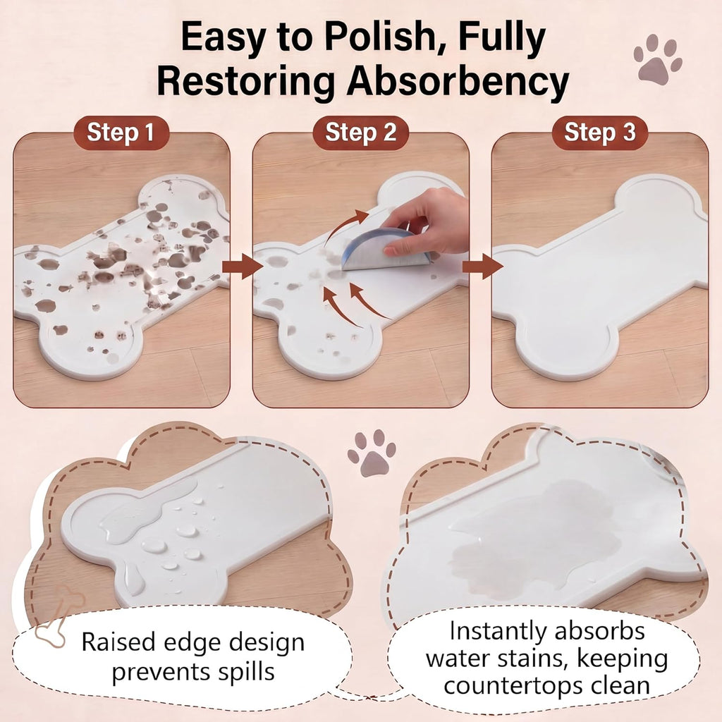 **Stone Dry Mat - Diatomaceous Earth Pet Feeding Mat for Cats & Dogs | Quick Drying, Non-Slip, 16" x 10"**