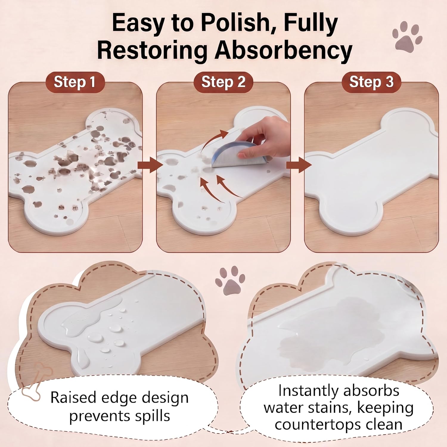 **Stone Dry Mat - Diatomaceous Earth Pet Feeding Mat for Cats & Dogs | Quick Drying, Non-Slip, 16" x 10"**