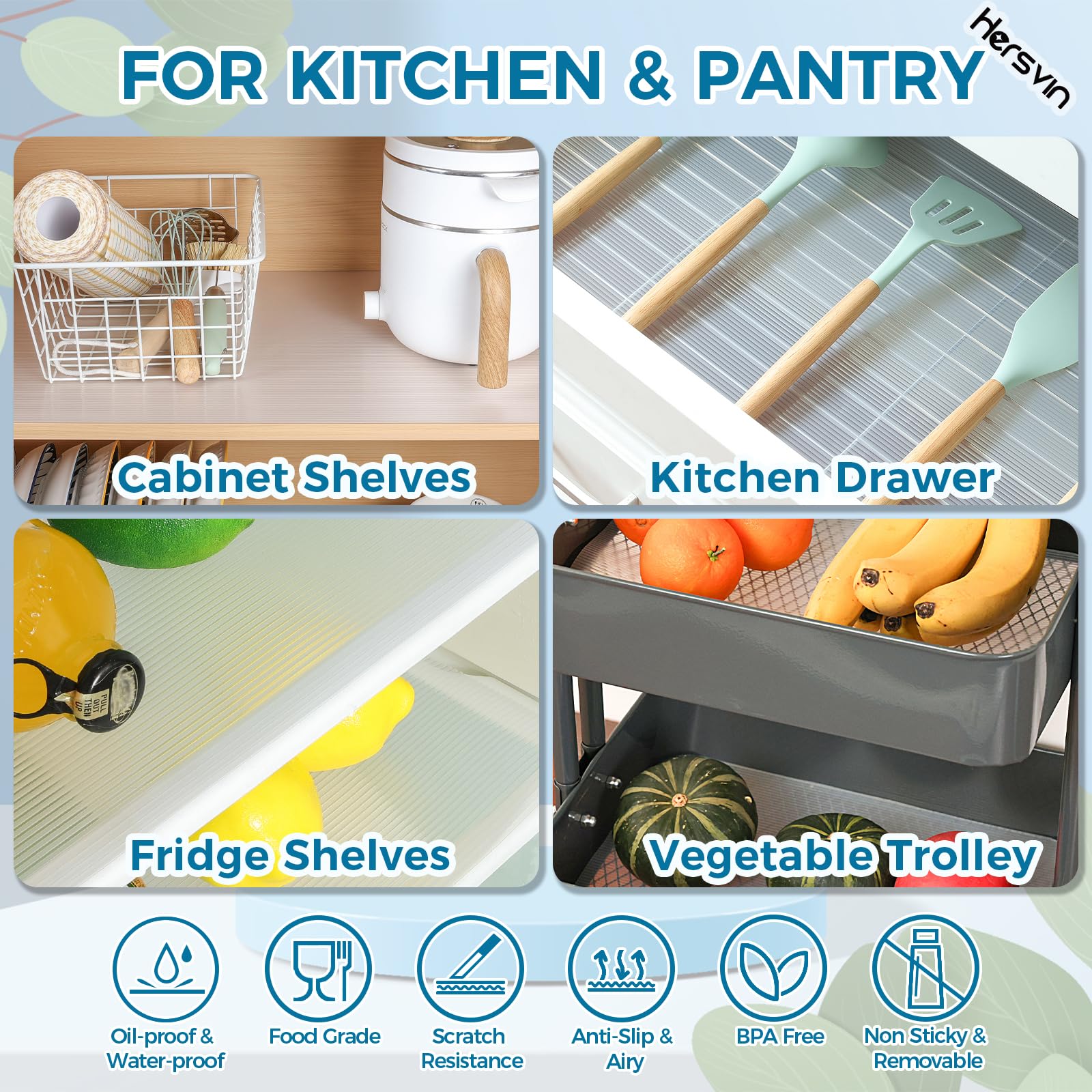 Hersvin Shelf Liners 24 in x 30 ft EVA Drawer Mats, Non-Adhesive Cupboard Protector, Kitchen Cabinet Lining Fridge Liner (Clear Stripe, 61x915cm)