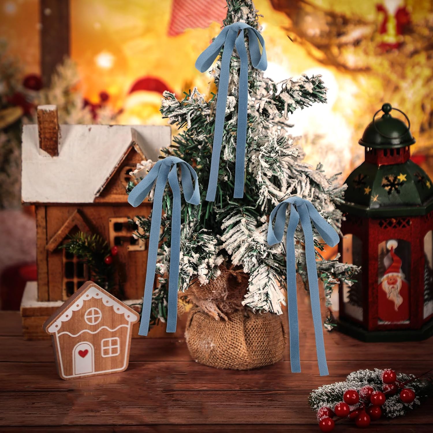 Skiennix Velvet Bows - Vintage Double-Faced Christmas Tree Ornaments | 24 Pcs, Dusty Blue (5 x 7 Inch)