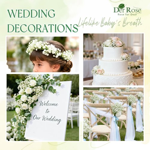 Der Rose 18Pcs Babys Breath Artificial Flowers Faux Gypsophila Stems, Real Touch Silk Fake White Babys Breath Flowers Artificial Bulk for DIY Wedding Table Centerpieces Home Party Decorations