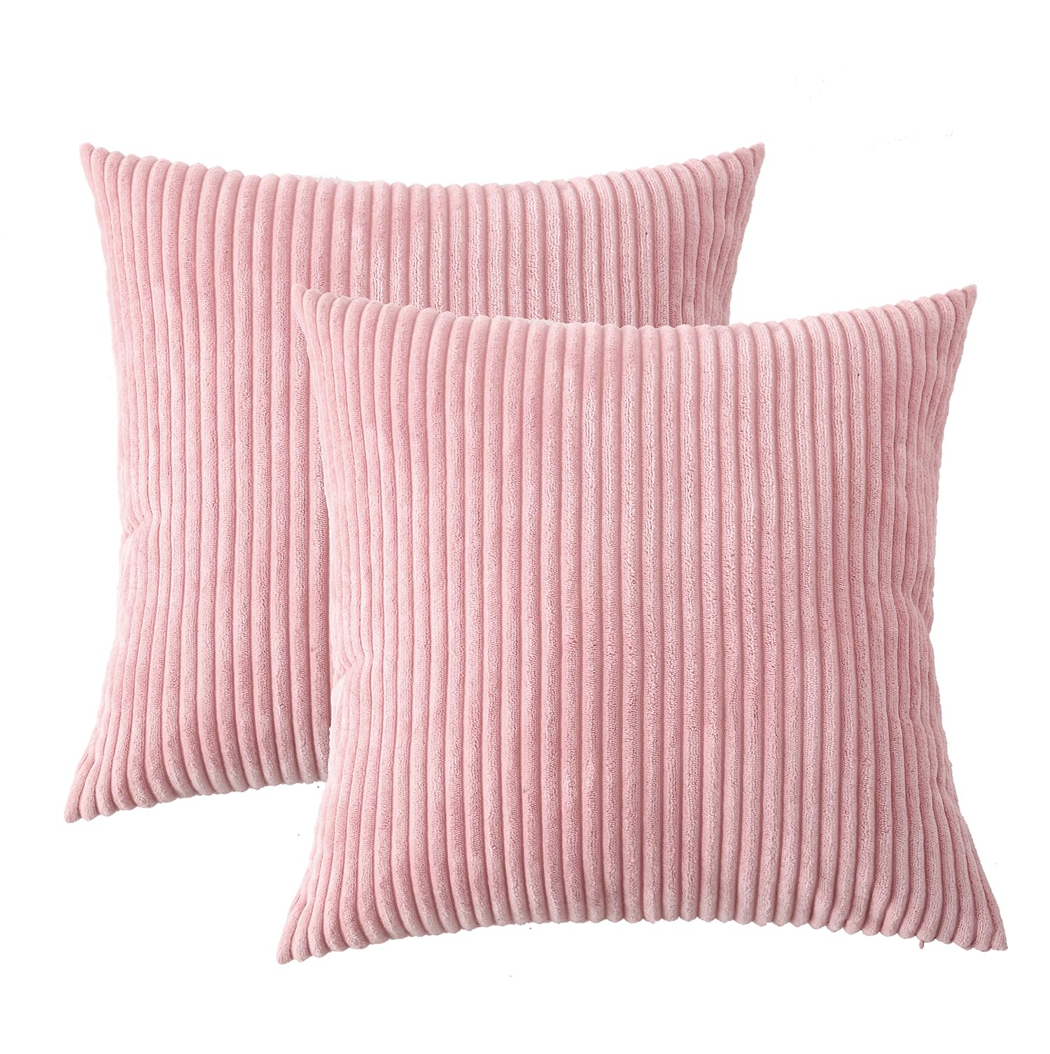 Pack of 2 Sakura Pink Corduroy Decorative Throw Pillow Covers 18x18 Inch Striped Spring Cushion Covers Cozy Boho Pillowcase Farmhouse Home Decor Soft Accent Cushion Case for Couch Sofa Bed 45x45 cm