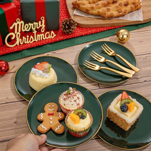 Festiva 200Pcs Green Dessert Plates 6.3" with Plastic Forks 5"- Small Disposable Plates- Dessert/Cake/Appetizer Plastic Plates include 100Plates 100Forks for Birthday Party&St.Patrick's Day& Easter
