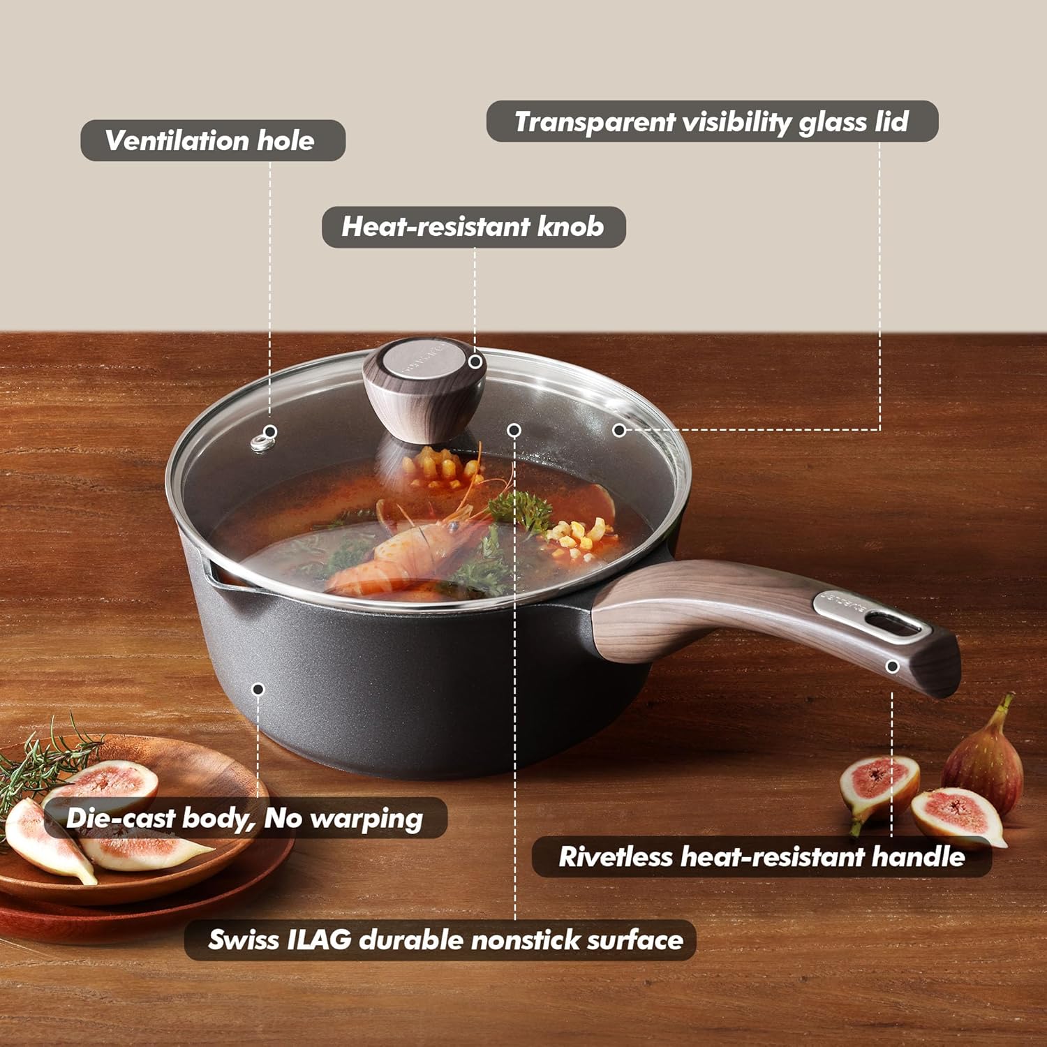 SENSARTE Nonstick Saucepan Set - 2.0 & 3.0 Quart Cooking Pots with Lid & Pour Spout | PFOA Free, Easy to Clean