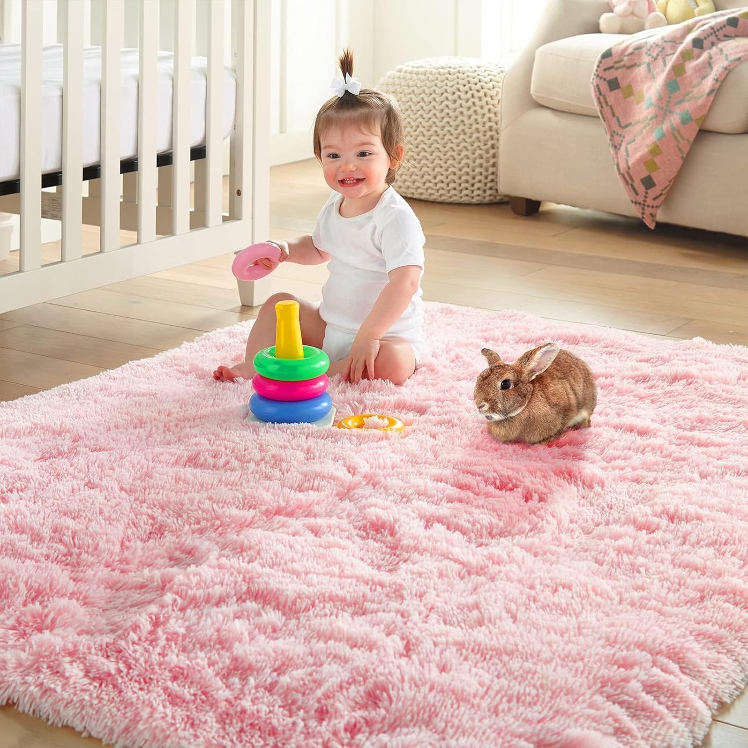 Ophanie 3x5 Pink Rug - Non-Slip Preppy Dorm Area Rug for Bedroom & Living Room Decor