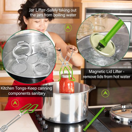 Canning Pot Water Bath Canner with Rack and Mason Jars, 20 Quart Stainless Steel Stock Pots, Canning Supplies Starter Kit Beginners Tools Set, Jar Lifter Tongs and Pickling Kit Accessories