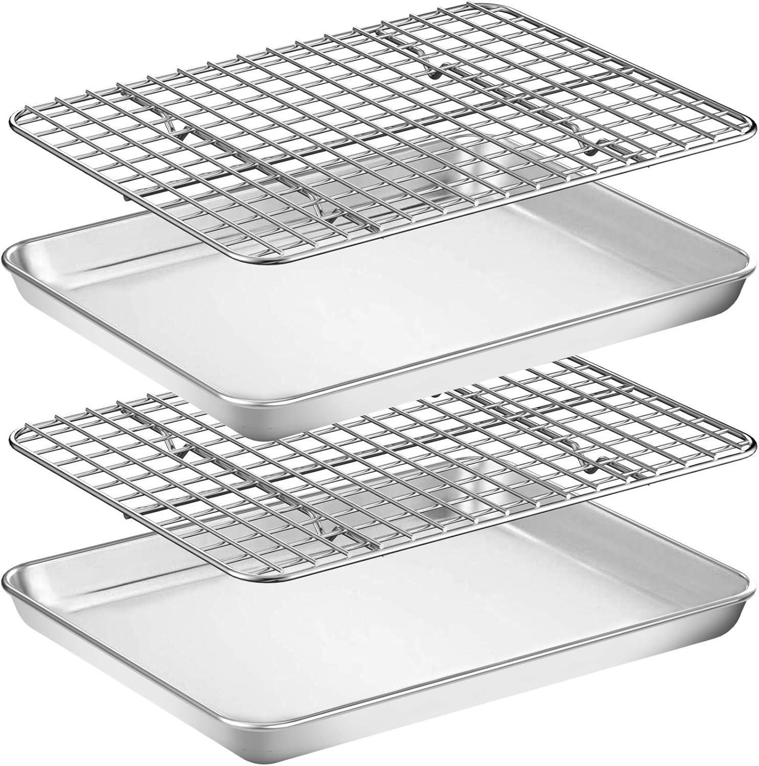 Wildone Baking Sheet Set - Stainless Steel Cookie Pans with Cooling Racks | 10 x 8 Inch, Non-Toxic & Easy Clean