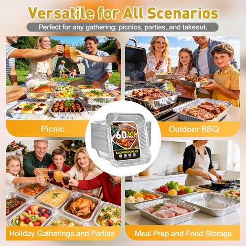 VISCOO 60 Pack Aluminum Pans - 9x13 Inch Disposable Foil Pans Baking Aluminum Trays, Food Grade Heavy Duty Tin Foil Pans for Baking, Roasting, Cooking, Meal Prep and Freezer, Steam Tables
