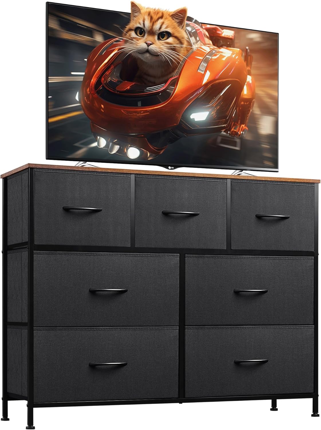 WLIVE 7 Drawer Dresser - Stylish TV Stand & Media Console for TVs Up to 45 Inches | Black & Rustic Brown