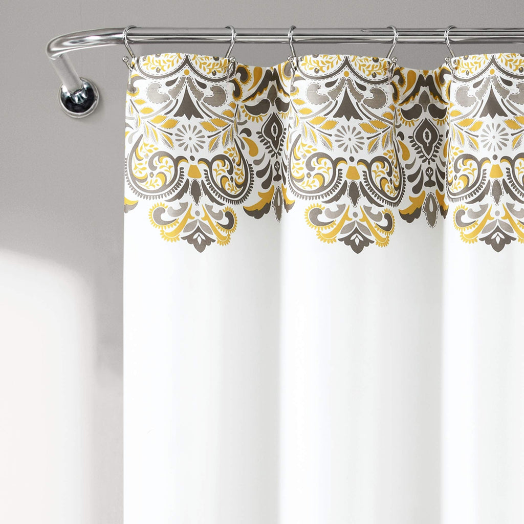 Lush Decor Clara Shower Curtain-Fabric Colorful Boho Paisley Damask Print Design, 72 x 72 Yellow and Brown