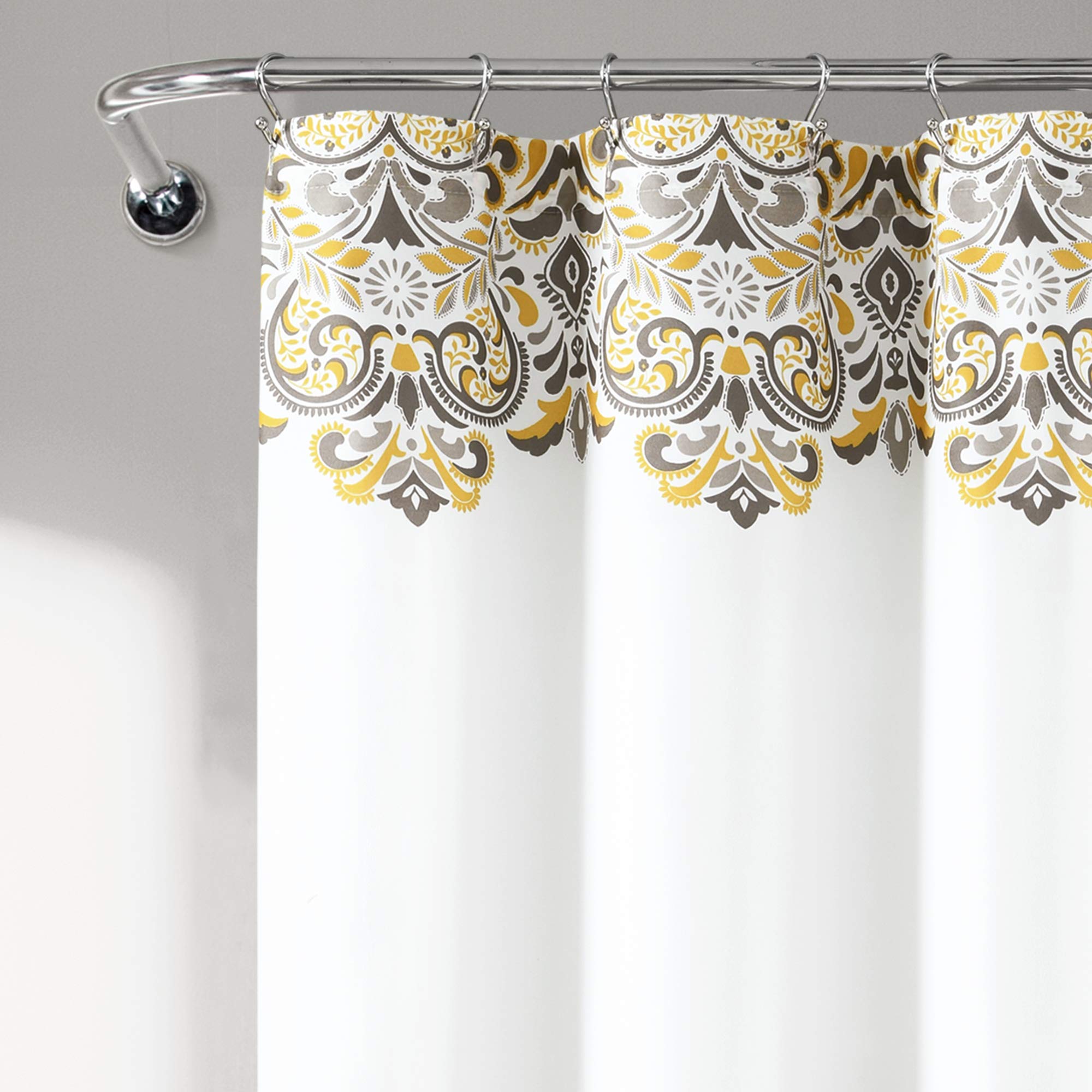Lush Decor Clara Shower Curtain-Fabric Colorful Boho Paisley Damask Print Design, 72 x 72 Yellow and Brown