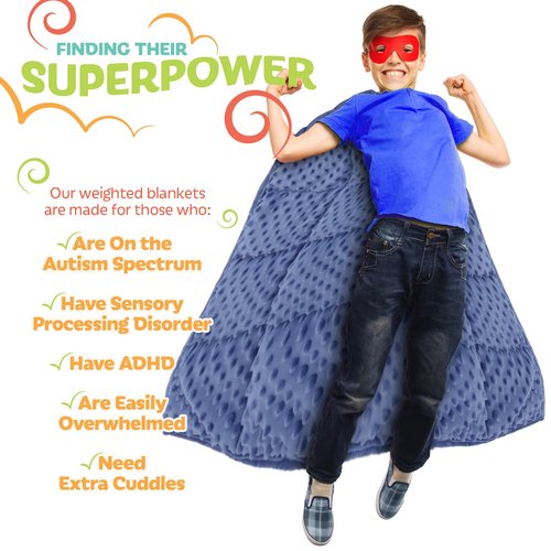 XL Weighted Blanket for Kids 5lb (Blue) 36x48 Inch, Plush Minky Kids Blanket with Travel Bag, Blanket for Ages 4 to 10