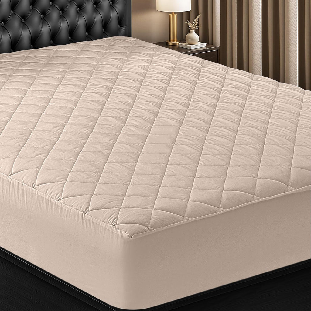 Utopia Bedding Quilted Mattress Pad - Queen Size Deep Pocket Protector | Machine Washable Beige