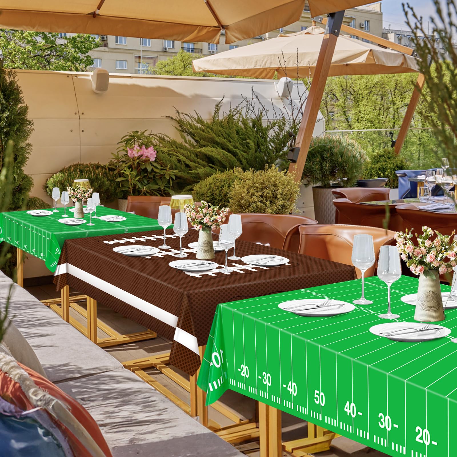 Esjay Football Party Decorations Supplies, Football Tablecloth Table Covers Disposable Plastic, Football Field Themed Birthday Decorations, 3 Pack (54x72inch), Green Green Brown