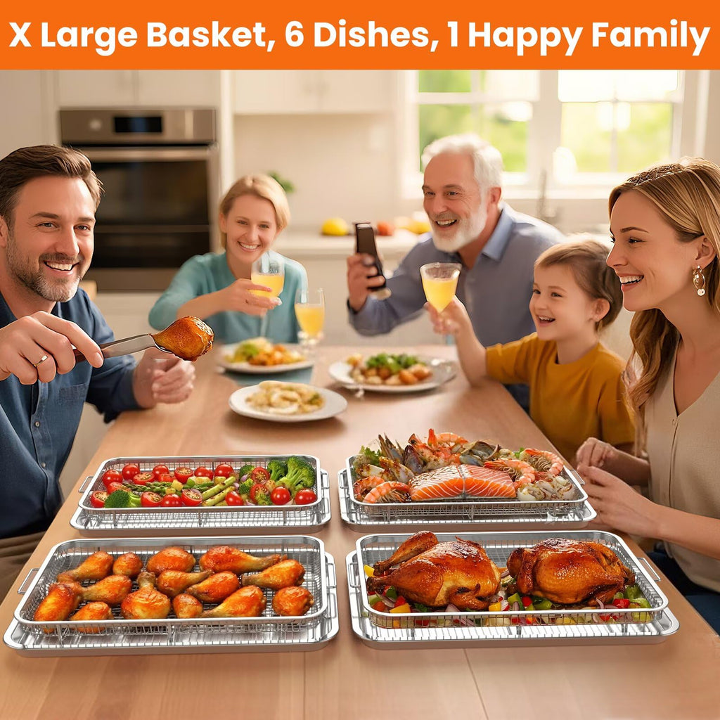 Xumilas Extra Large Air Fryer Basket for Oven, 18.7"x12.8" Stainless Steel Baking Pan & Crisper Tray, Fits Whole Chicken, Commercial-Grade Oven Air Fryer with 30 Parchment Papers, Dishwasher Safe
