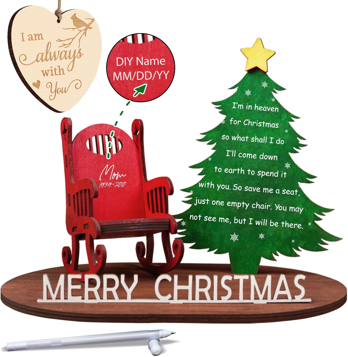 Memory Christmas in Heaven Wooden Candle Holder - Memorial Ornament & Bereavement Gift for Loved Ones