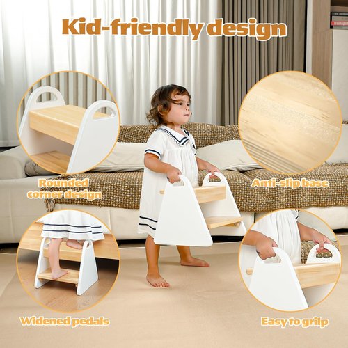 Toddler Step Stool, Wooden Step Stools for Kids, Kids Potty Training Stool with Handles, Rounded Corners Child Stepping Stool for Bathroom Sink, Kitchen, Bedroom(New-White)