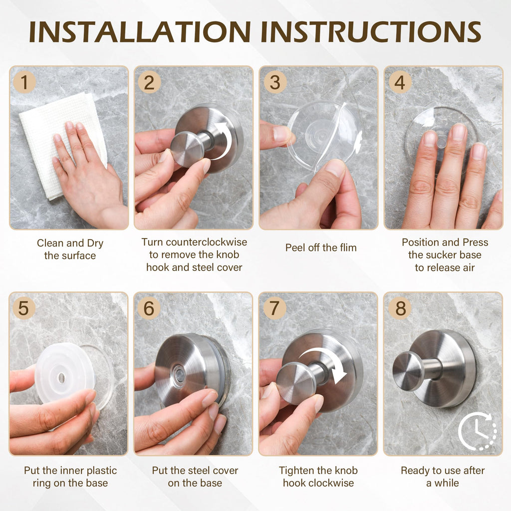 Ninth Five Suction Cup Hooks for Shower, Bathroom Wall Door Hooks for Towels, Robes, Loofahs Hanging, Removable Suction Towel Hook for Tile Glass Mirror, No Drill(4 Pack, Silver)