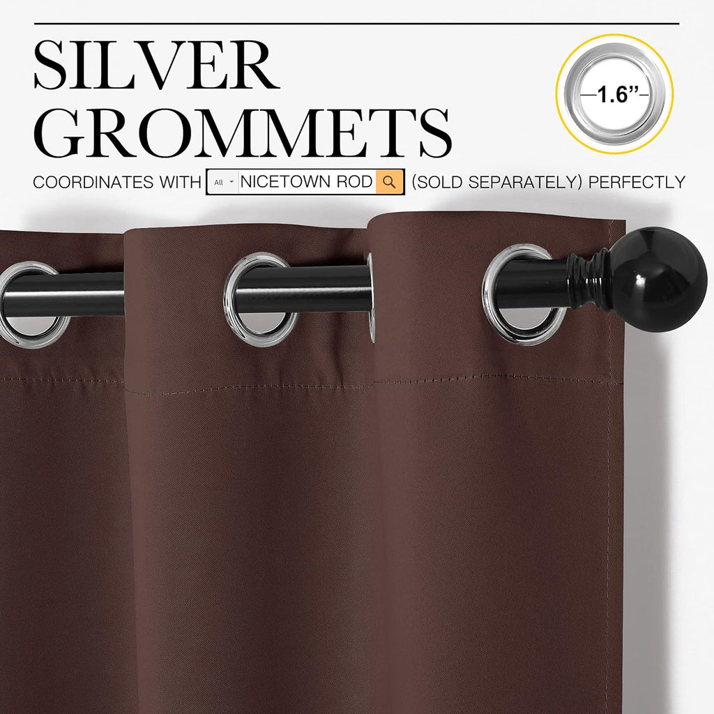 NICETOWN Blackout Curtains - Thermal Insulated Grommet Top for Privacy | Chocolate Brown, 42 x 63 Inches