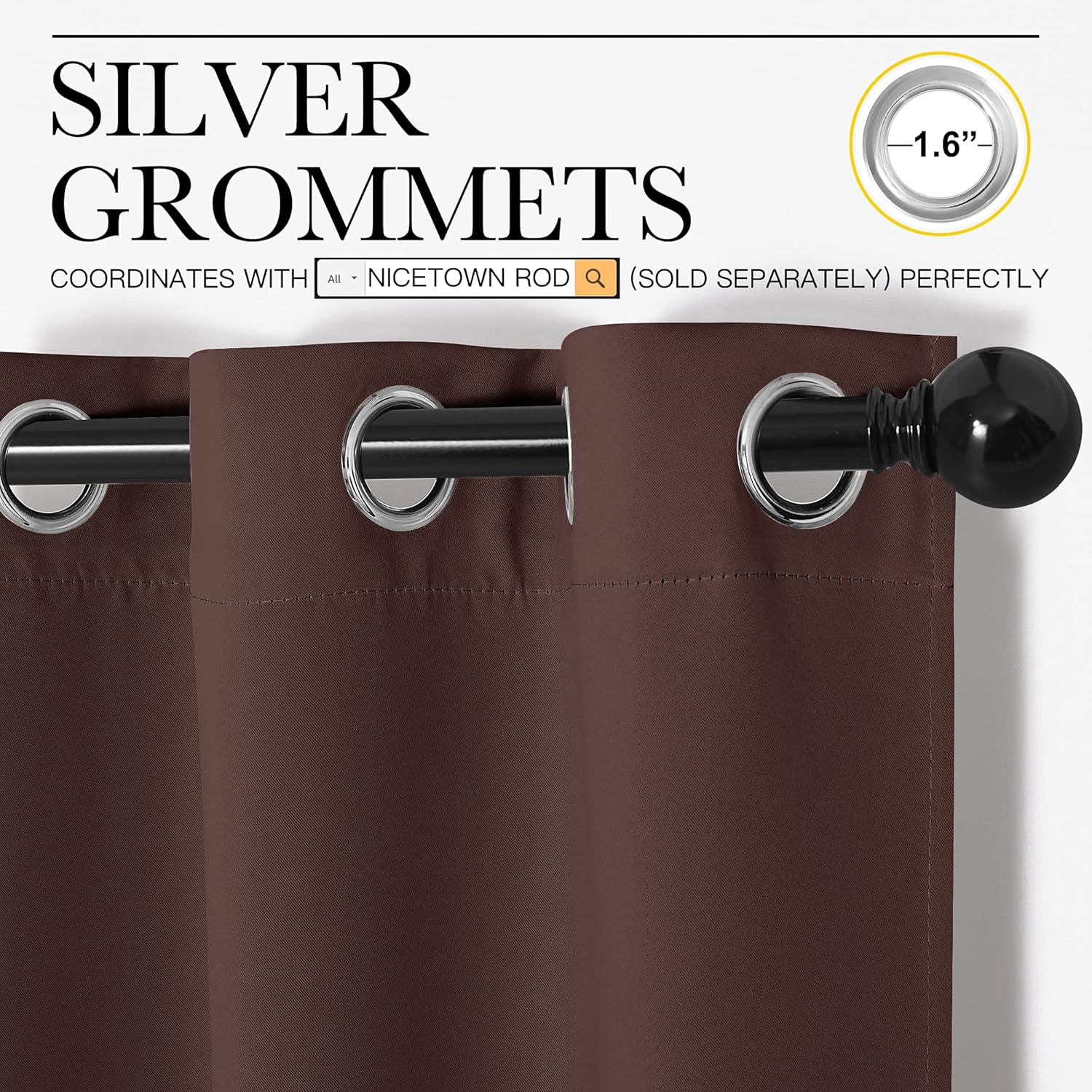 NICETOWN Blackout Curtains - Thermal Insulated Grommet Top for Privacy | Chocolate Brown, 42 x 63 Inches