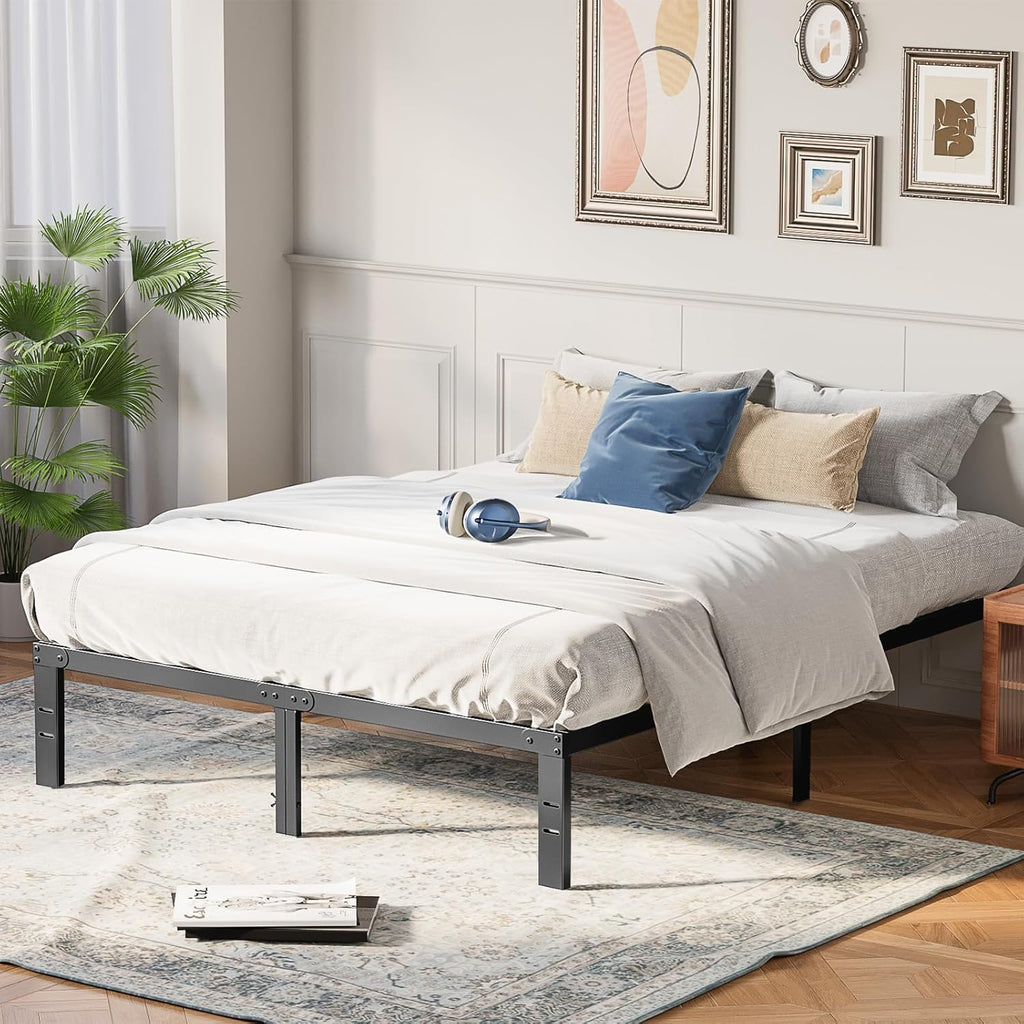 OLIXIS Metal Queen Bed Frame - 14" High, Sturdy Steel Slat Support, 2200lbs Capacity, Black