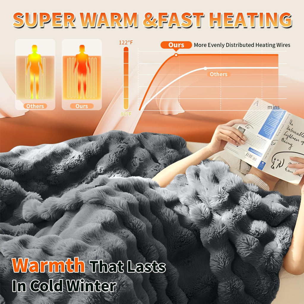 Electric Heated Blanket Throw - 50"x60" Heating Blanket Throw House Warming Gifts New Home, Ultra Soft Warm Flannel Sherpa Fast Heat,8 Heat Level 10 Hours Auto-Off ETL Certified Grey