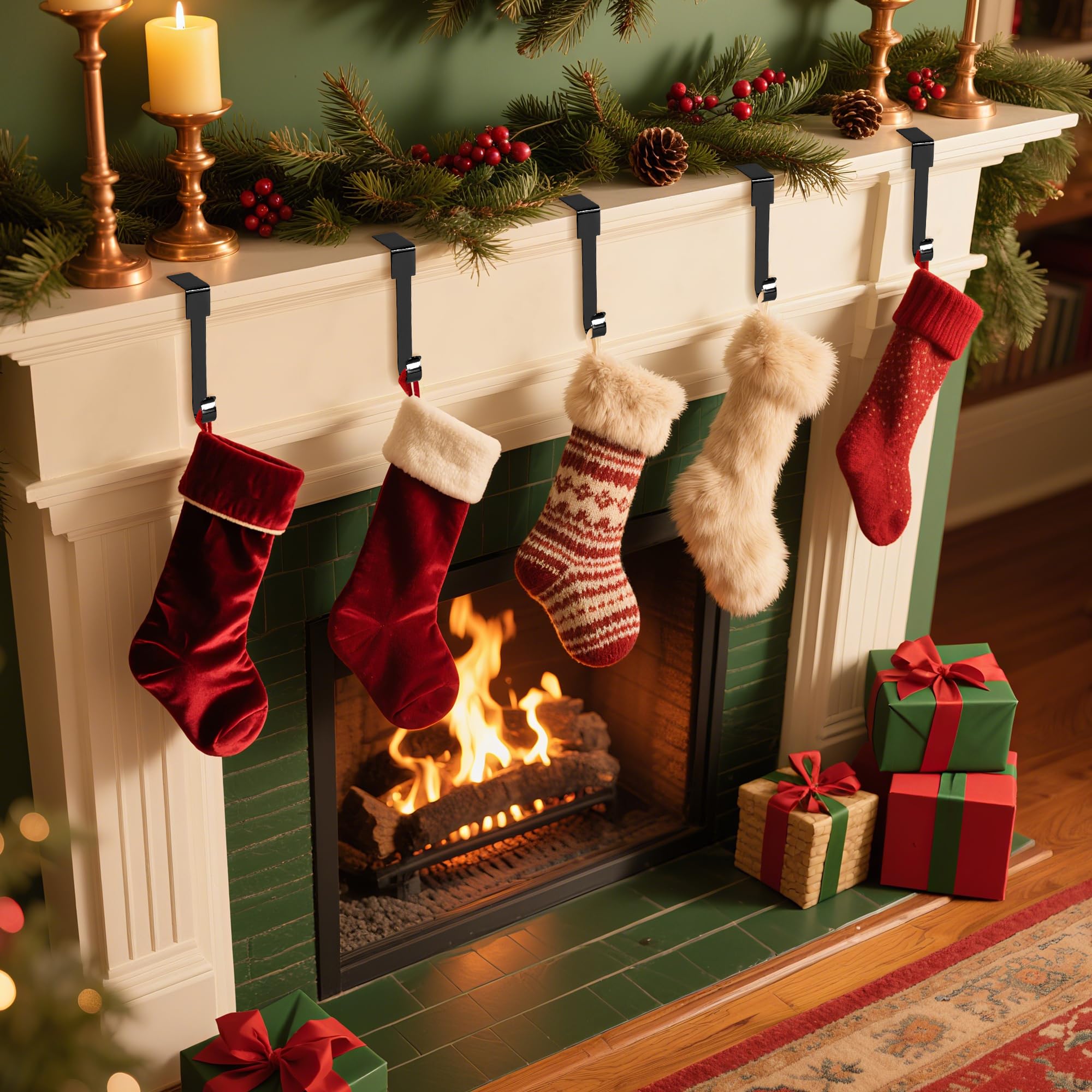 Doitory Christmas Stocking Holder Hanger,4 or 6 Pack Stocking Holders for Fireplace and Mantle for Xmas Holiday Party Decorations