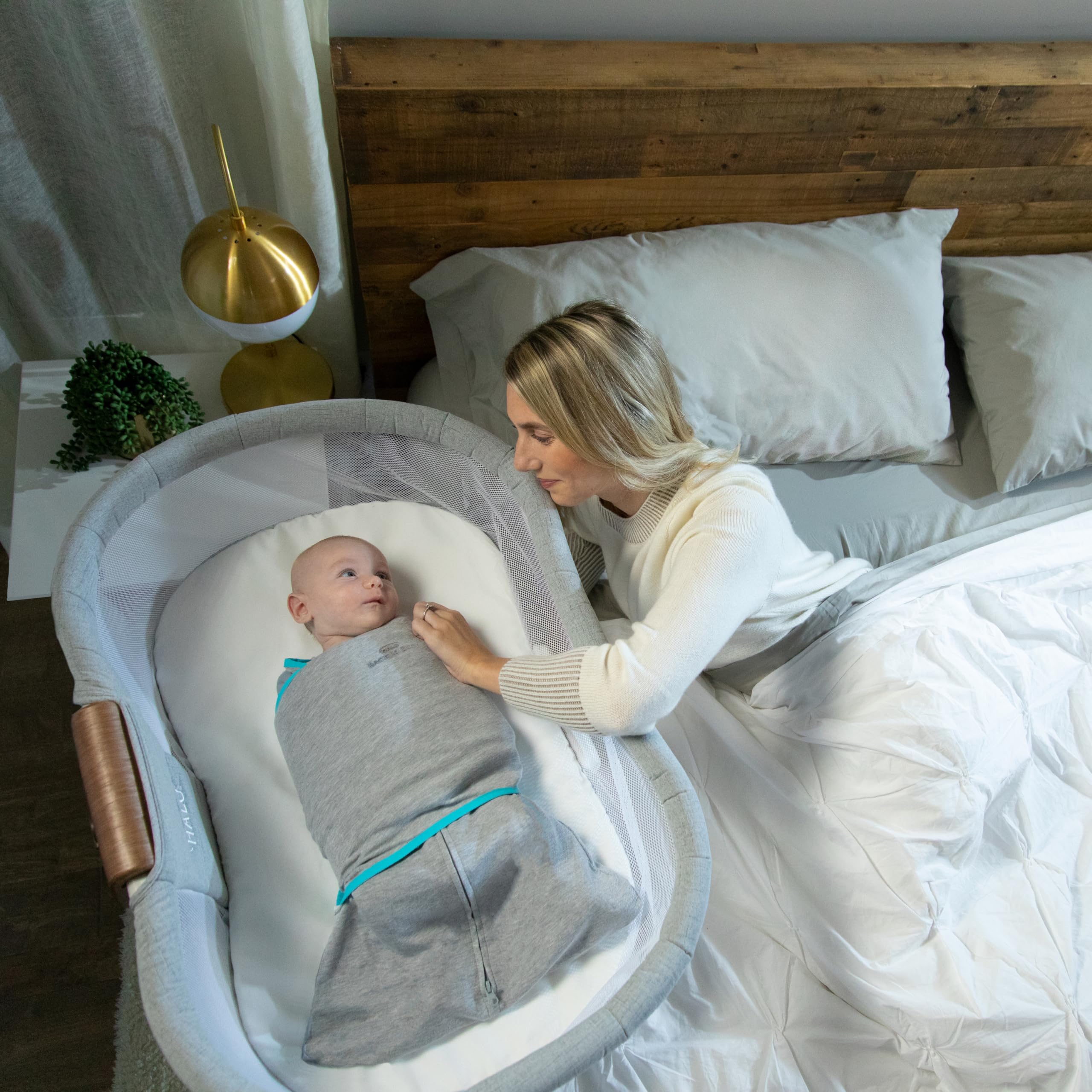 HALO Baby Sleepsack Swaddle Wearable Blanket, 3-Way Adjustable Infant Sleepsack, TOG 1.5, Ideal Temp, Heather Grey/Aqua, Newborn, 0-3 Months, 6-12 Pounds