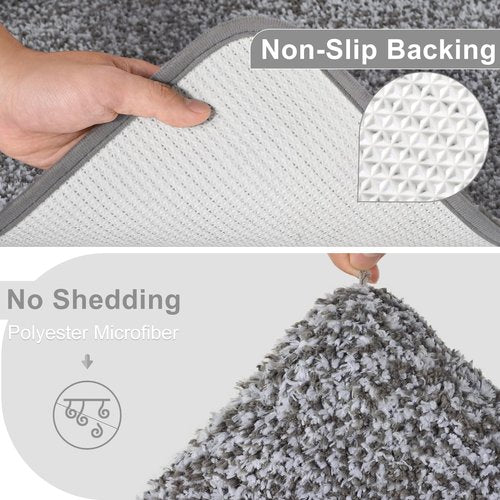 Enqinar Bathroom Runner Rug 24x60 Inch, Soft Absorbent Long Bathroom Rug for Shower Floor, Non Slip Washable Bath Rugs, Plush Thick Microfiber Large Bath Mat for Tub Double Sink Vanity, Grey White