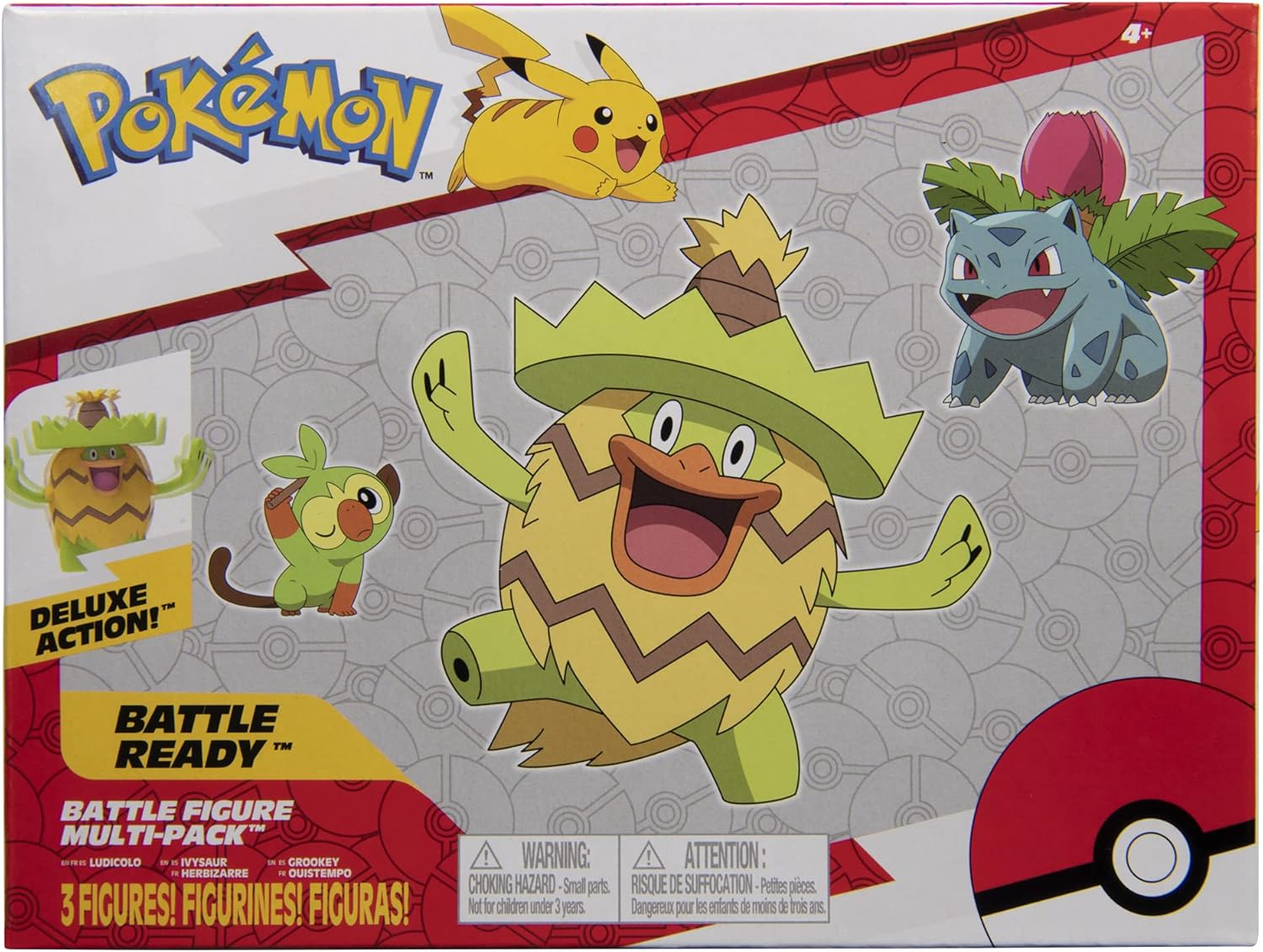 Pokémon Battle Figure Set - Grass-Type Theme with Ludicolo, Ivysaur & Grookey | Perfect Toys for Kids