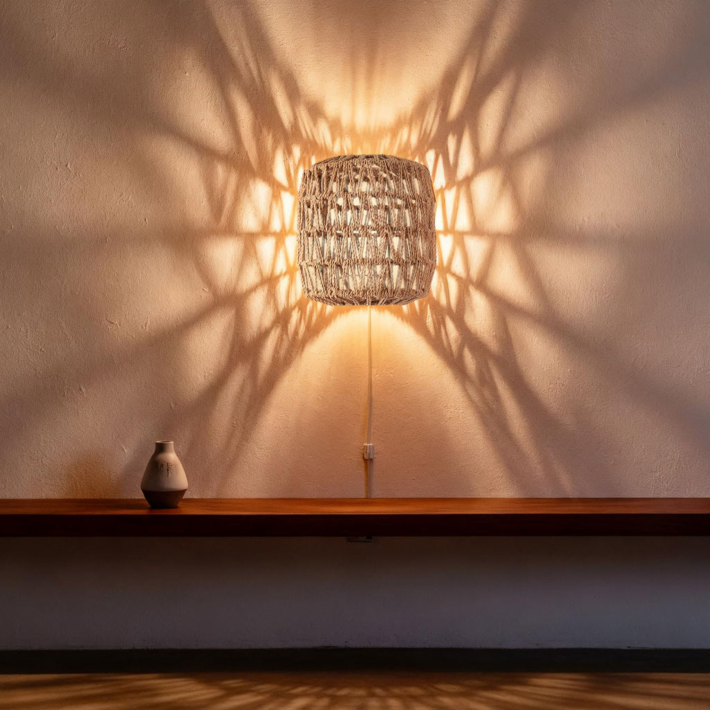 Baquler 4 Pcs Lamp Shade Pendant Light Shade Woven Lampshade Hanging Replacement Light Covers Boho Lamp Cover Home Decor, Farmhouse Rustic Wall Sconces for Table Lamps Floor Lamps