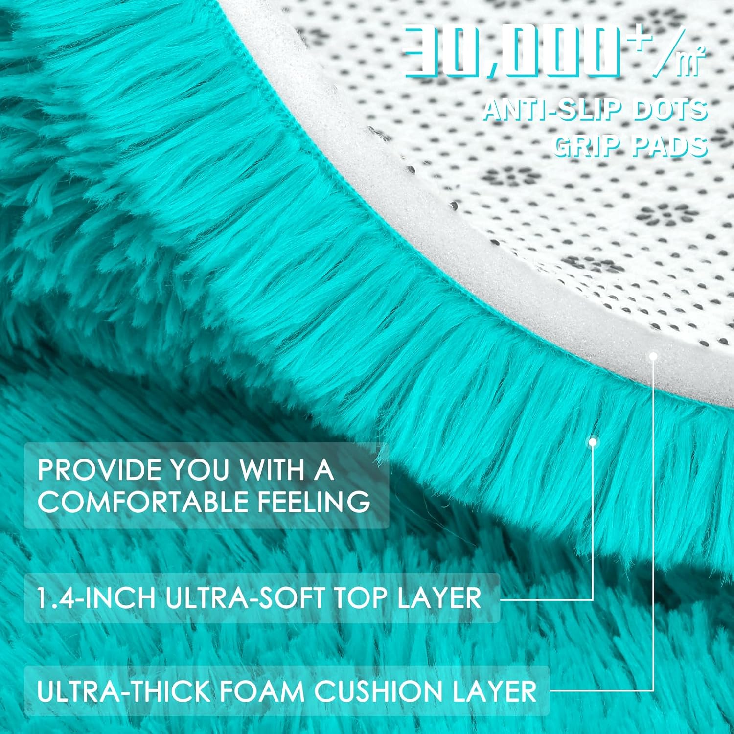 OLANLY Teal Blue Round Rug - Soft & Fluffy 6 ft Machine Washable Area Rug for Bedroom & Living Room