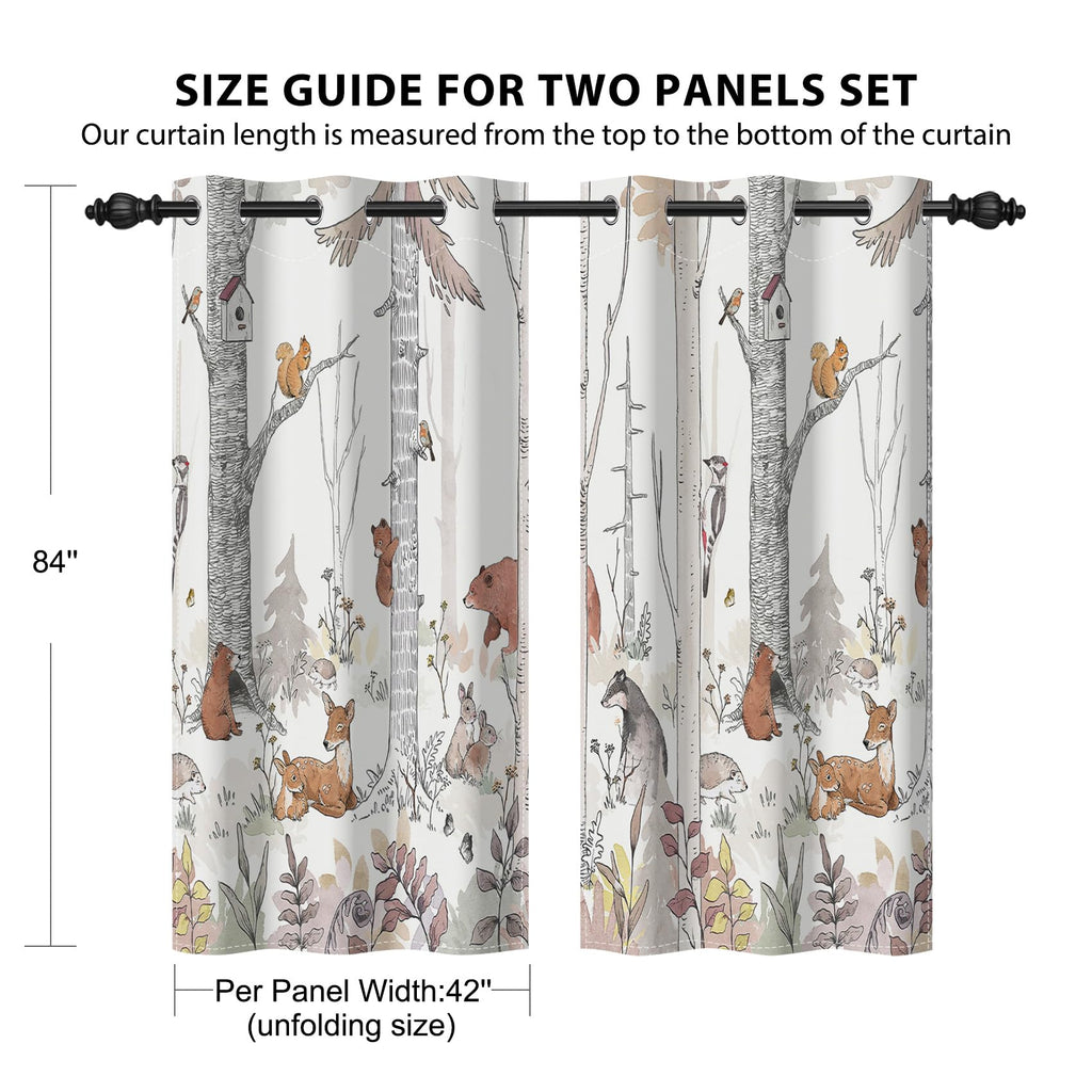 GICDSU Kids Blackout Curtains for Nursery, Boy's Woodland Animal Print Curtains for Bedroom, Cartoon Room Darkening Window Drapes 2 Panels Set, White, 42W x 84L