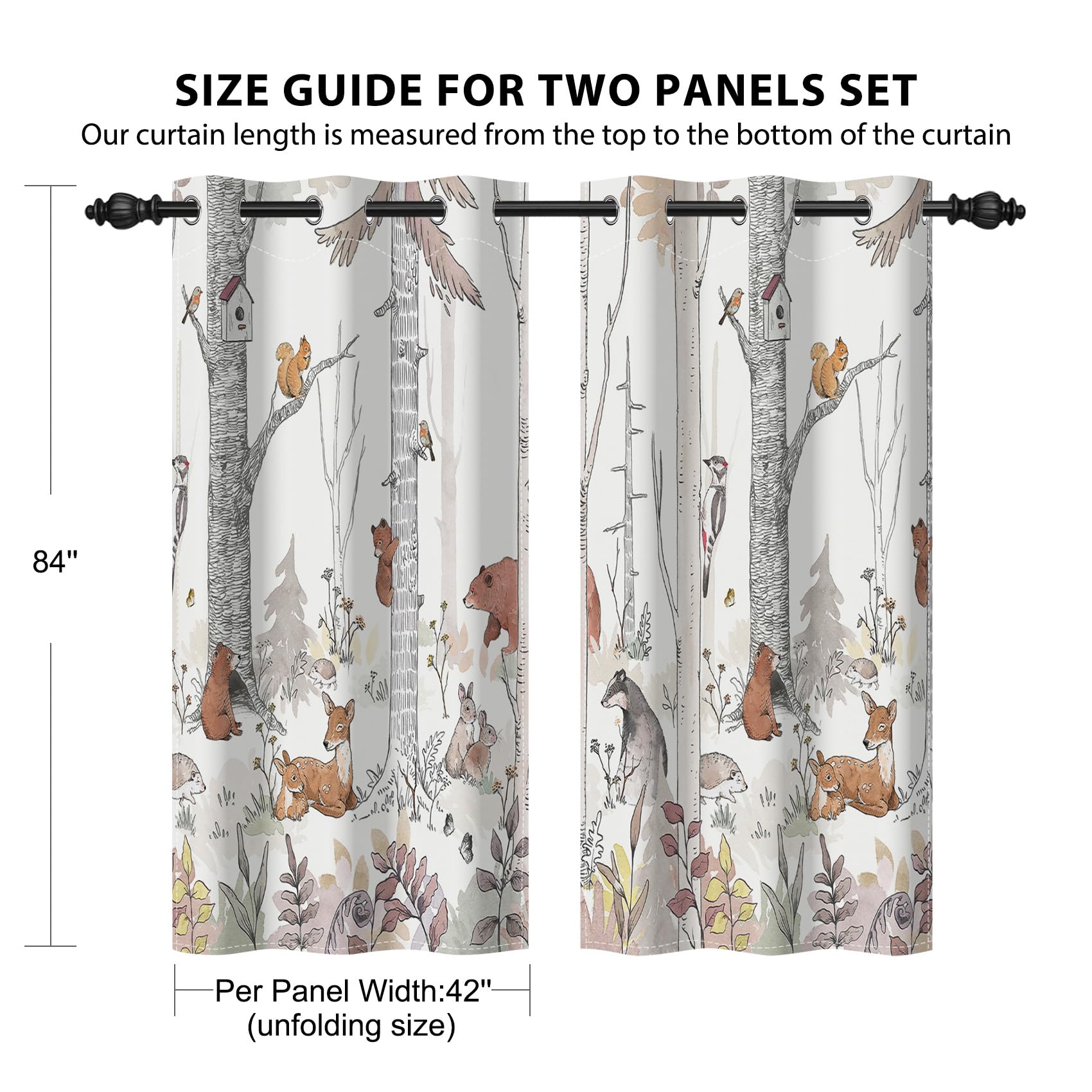 GICDSU Kids Blackout Curtains for Nursery, Boy's Woodland Animal Print Curtains for Bedroom, Cartoon Room Darkening Window Drapes 2 Panels Set, White, 42W x 84L