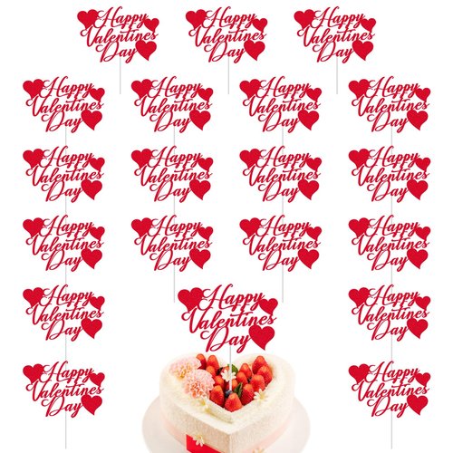 24Pcs Valentine's Day Happy Birthday Cake Sign Decoration, Heart Themed Cake Topper for Home Party Anniversary Supplies