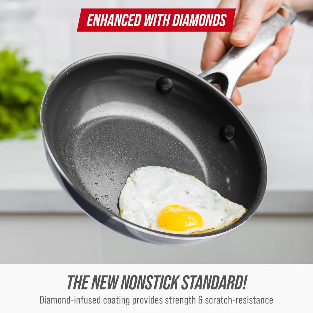 Blue Diamond 8" Nonstick Frying Pan - Ceramic Diamond Infused, PFAS-Free, Dishwasher Safe, Gray