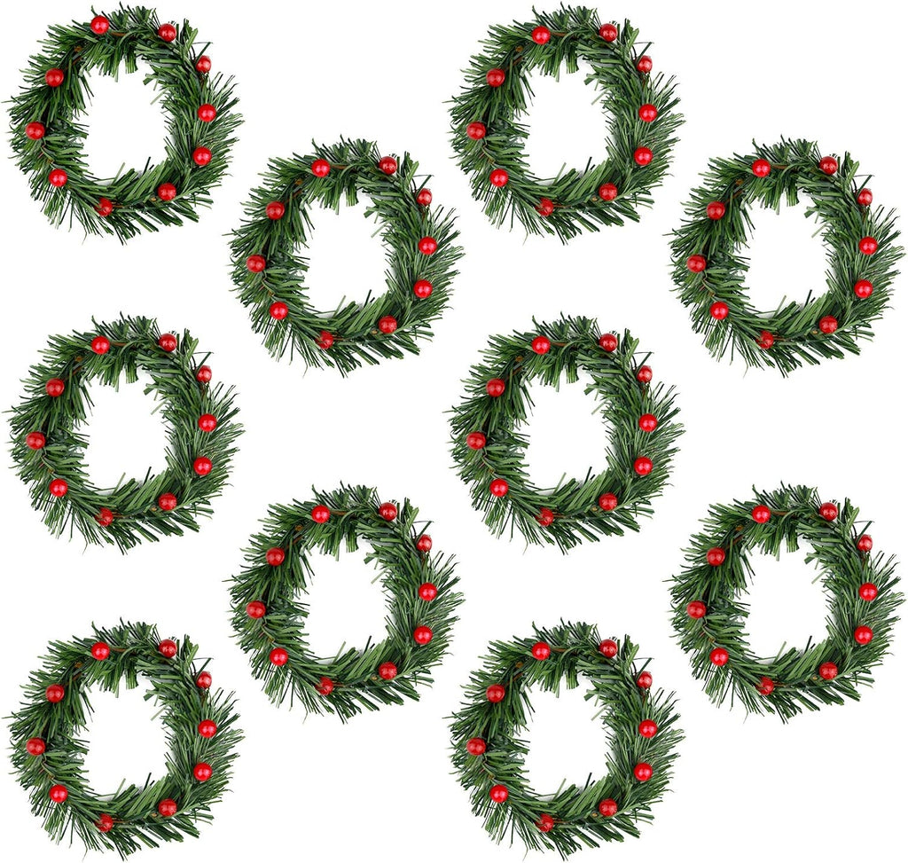 Lystaii Christmas Candle Rings - 10pcs Red Artificial Berry Wreaths for Holiday Table Decor | Large Size