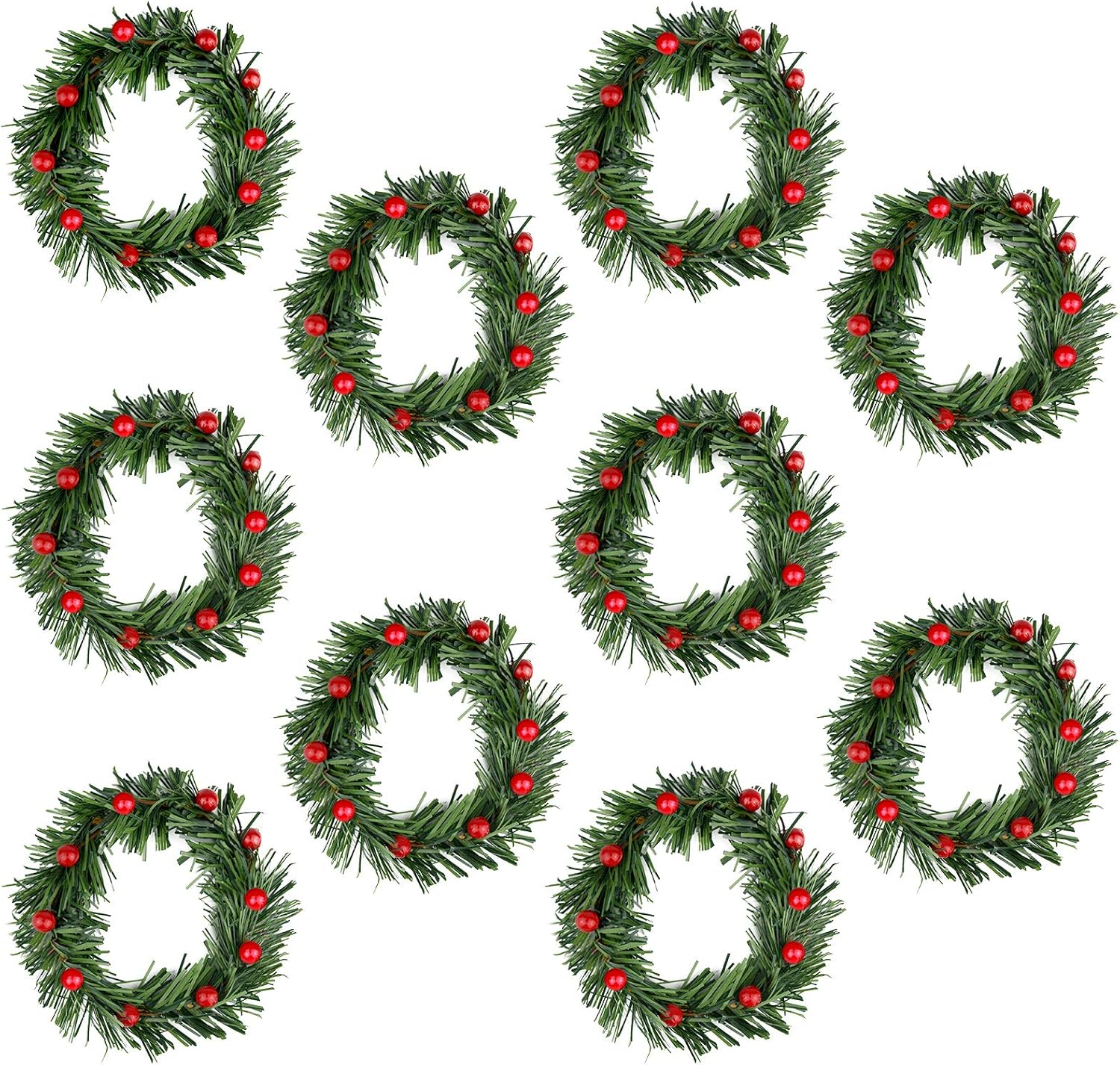 Lystaii Christmas Candle Rings - 10pcs Red Artificial Berry Wreaths for Holiday Table Decor | Large Size