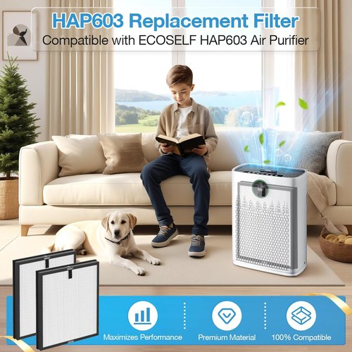 HAP603 Replacement Filter - Compatible with ECOSELF HAP603 Air Purifier | 4 Pack for Large Rooms, White