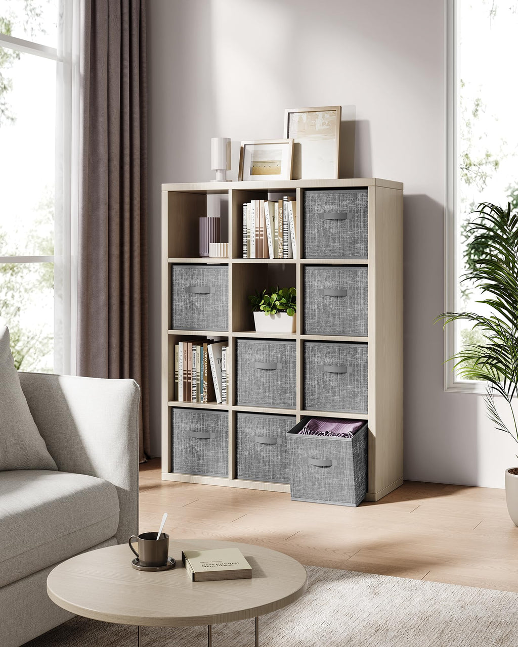 SONGMICS Storage Cubes, 13 x 13 x 13 Inches Non-Woven Fabric Bins with Double Handles, Set of 8, Closet Organizers for Shelves, Foldable, for Clothes, Cattail Gray UROB833G01