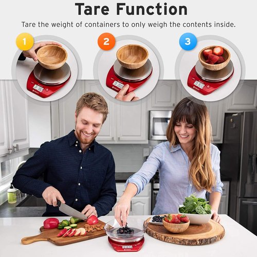Etekcity Digital Food Kitchen Scale - Accurate 0.1g Measurement for Weight Loss & Cooking | 11lb/5kg, Stainless Steel Red