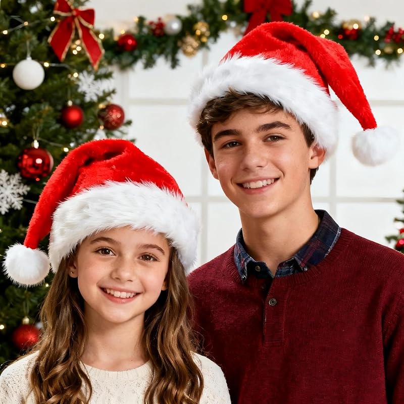 Santa Hat for Adults and Children - Red Velvet Double Layer Christmas Party Hat