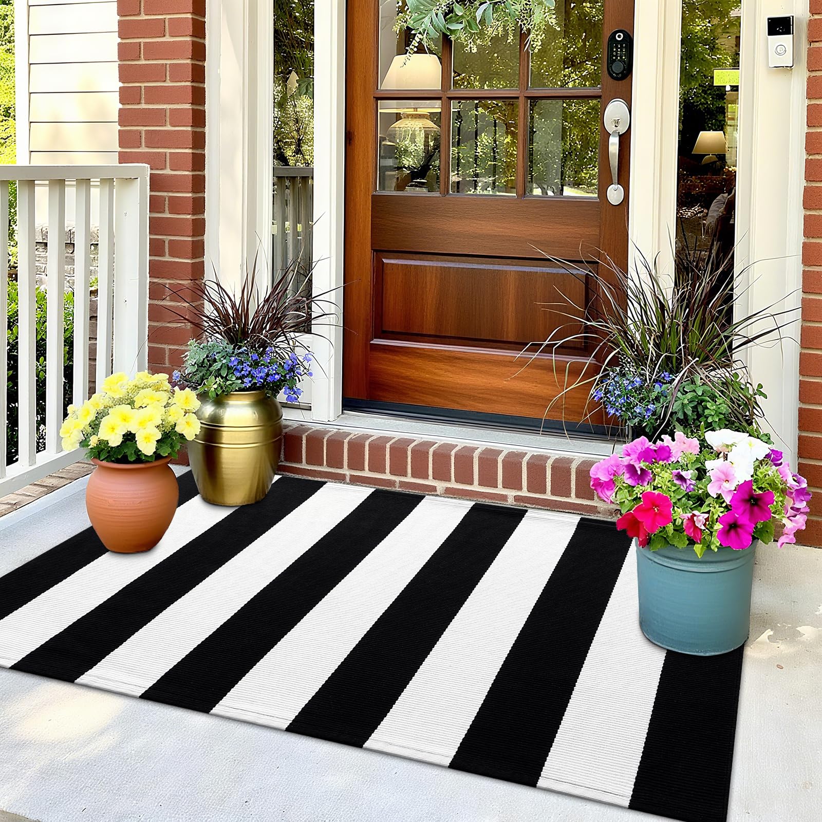 OLANLY Black and White Striped Rug 2'4" x 3'7" (27.5" x 43") – Washable Cotton Indoor Outdoor Doormat for Front Door, Entryway, Kitchen, Porch, Patio Decor