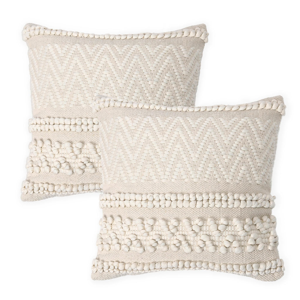 REDEARTH · Tufted Throw Pillow Cushion Covers - Boho Textured Woven Decorative Cases Set for Couch, Sofa, Bed, Farmhouse, Chair, Patio, Car - 100% Cotton (18x18 ; Boho Chic Natural) Pack of 2