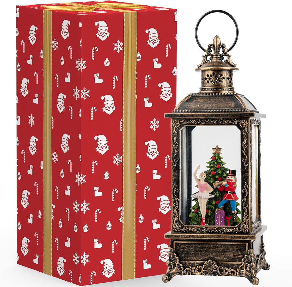 VISFLAIR Christmas Snow Globe Lantern - Musical Nutcracker & Ballerina Decoration | Battery or USB Powered
