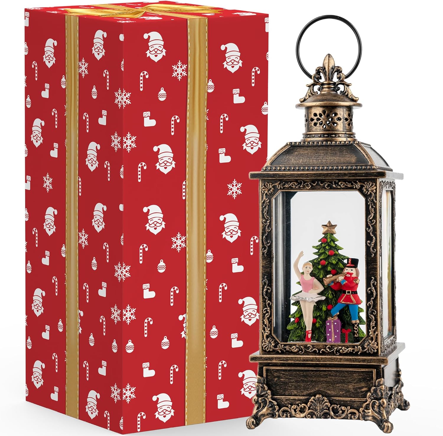 VISFLAIR Christmas Snow Globe Lantern - Musical Nutcracker & Ballerina Decoration | Battery or USB Powered
