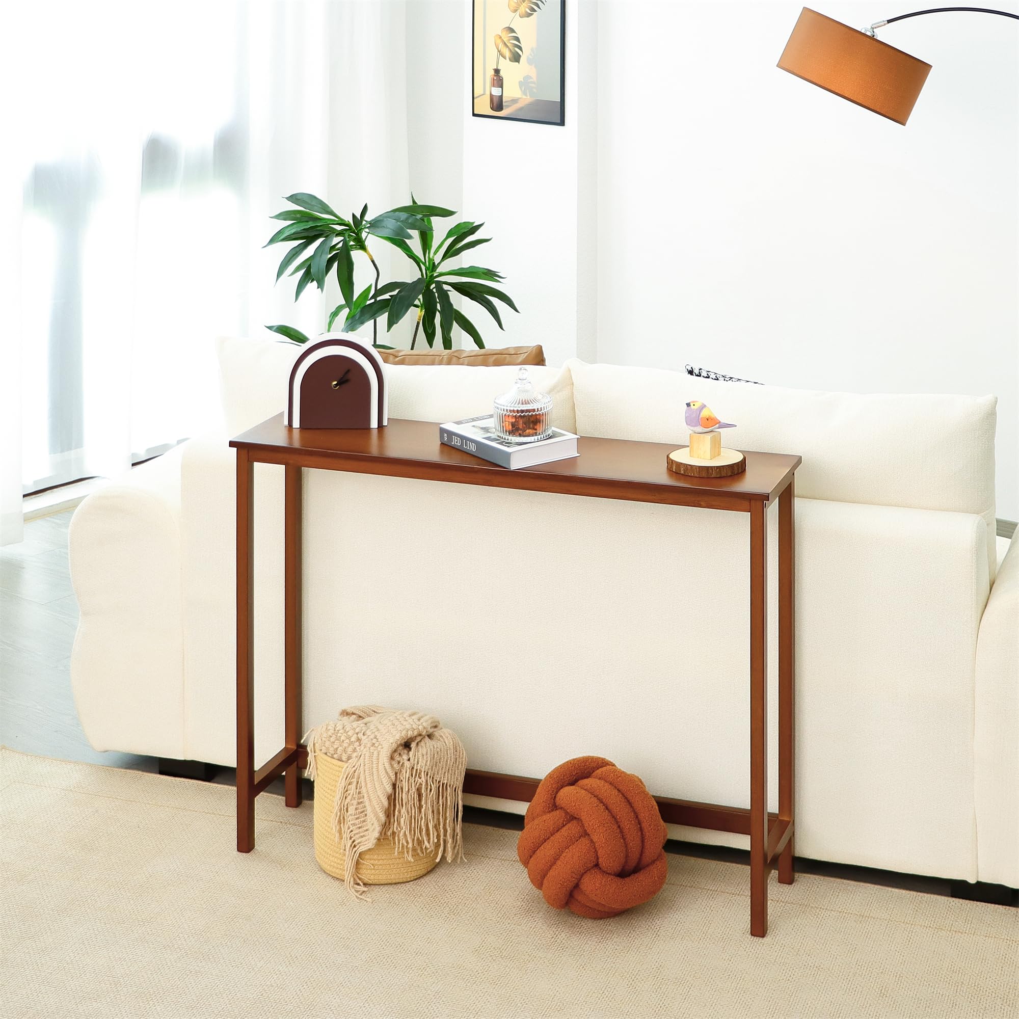 Mordchil HF Bamboo Narrow Console Table, 39.4"(L) Wood Small Entryway Table, Accent Slim Hallway Tables, Thin Sofa Side Tables for Hallway, Living Room, Bedroom, Foyer, Walnut