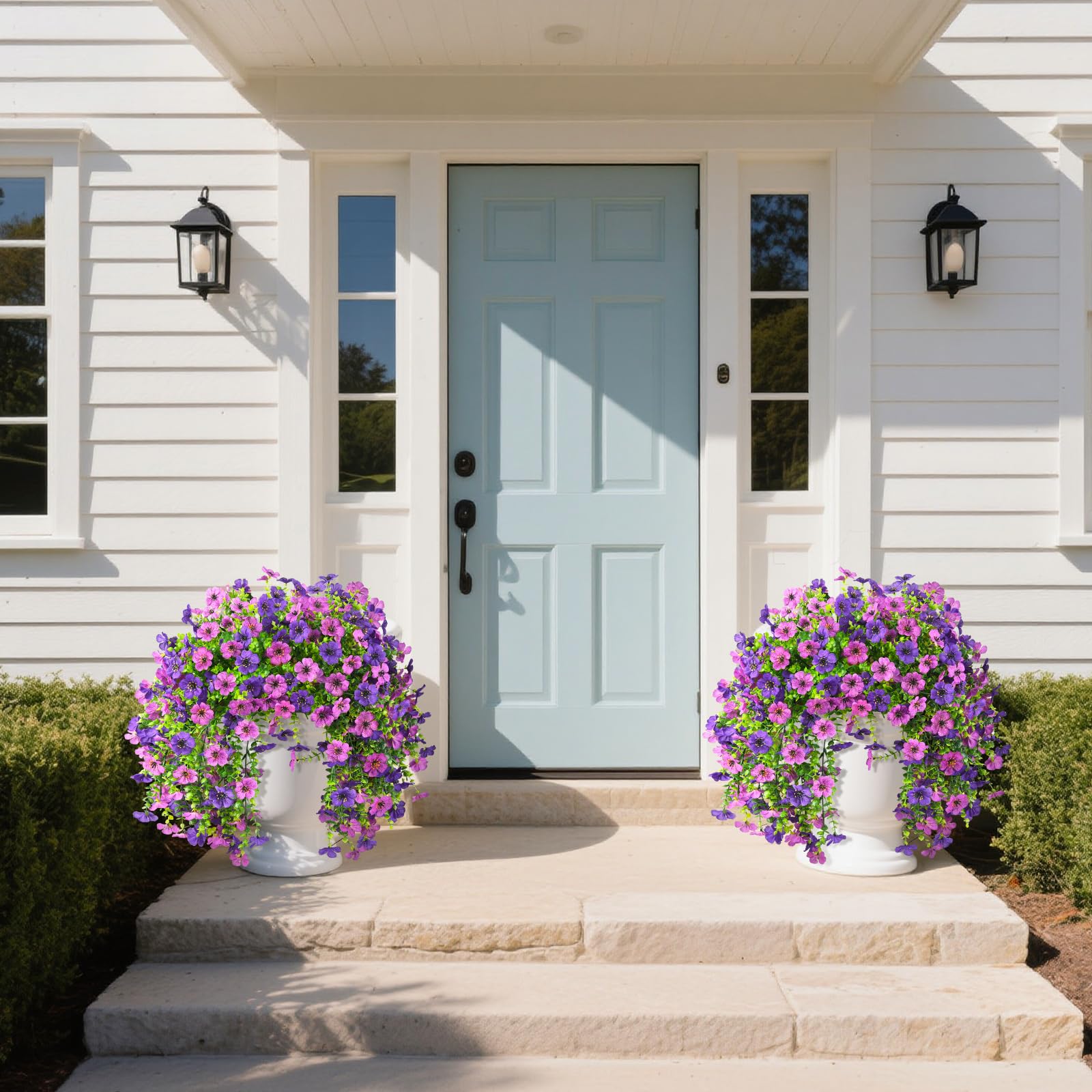 Artificial Fake Flowers Plants for Outdoor Spring Summer Decoration, 2 PCS Faux Silk Daisy Flowers No Fade UV Resistant Realistic for Outside Home Planter Porch Patio Balcony Yard Decor (Purple)