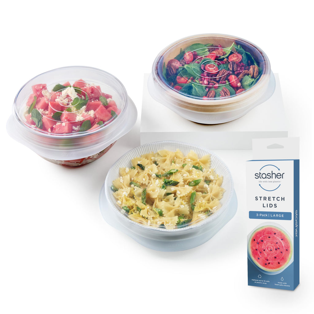Stasher Premium Reusable Silicone Stretch Lids, Clear, 3pk of 9” Lids, Airtight Seal, Food Container Covers, BPA Free, Leak-free, Dishwasher Safe, Microwave Safe, Eco-Friendly